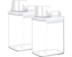 Twee luchtdichte dispensers voor wasmiddel, een opbergdoos voor wasmiddel van 1800 ml met maatbeker, een multifunctionele doos voor wasmiddel, een opbergdoos voor waspoeder, een dispenser voor waspoeder, geschikt voor waspoeder en wasparfum.