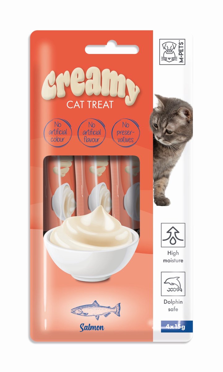 M-PETS Creamy kat snack zalm 60g ( 4x15g ) - per 12