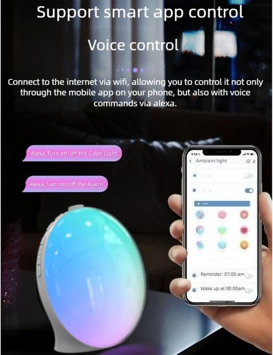 Wekker Wake Up Light - Zonsopgang Simulatie - Rustig Wakker Worden - Dubbel Alarm FM Radio - 30 Minuten - Standaard — afbeelding 5