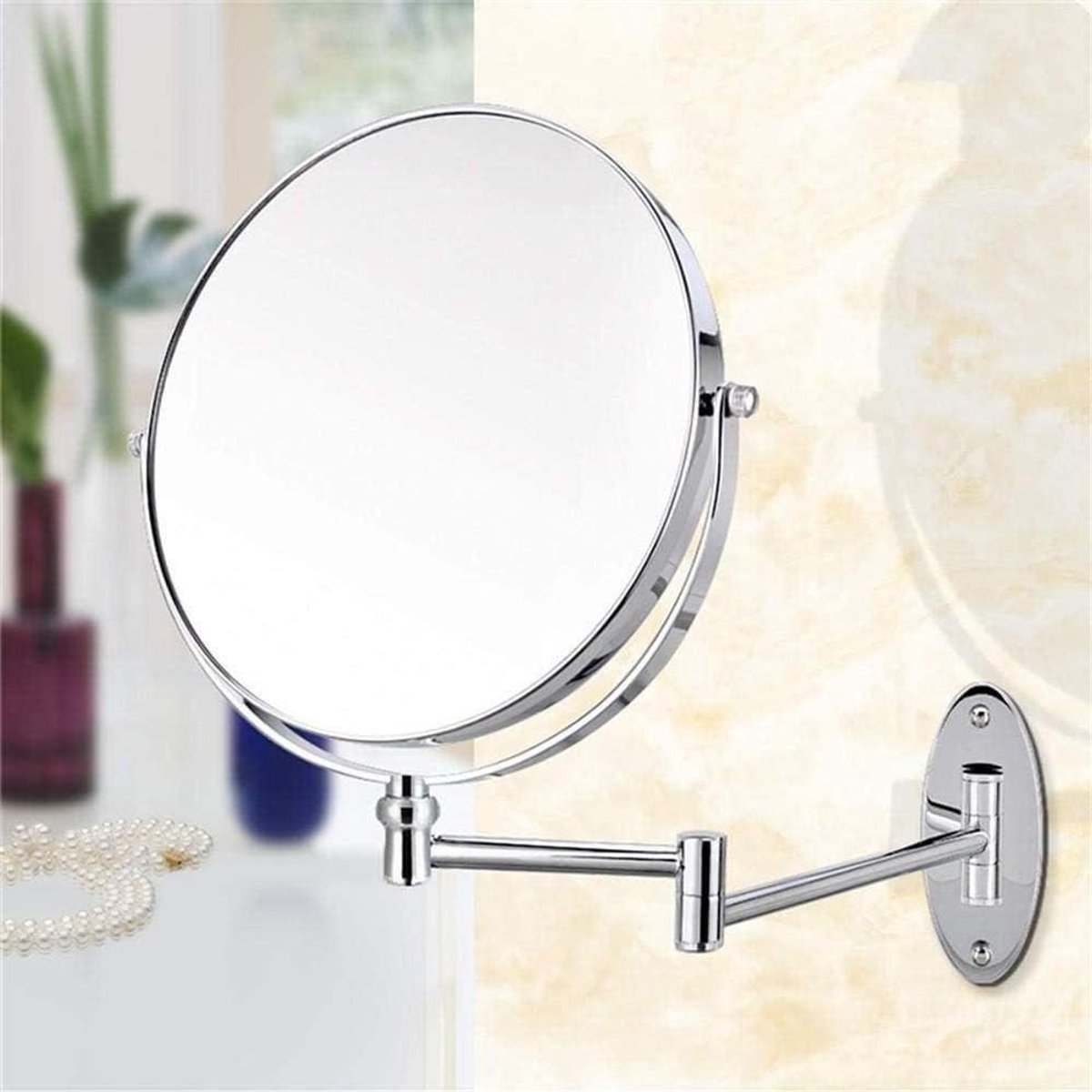 Wandspiegel - Vergrootglas Spiegel - Make-up Aanbrengen - Dubbelzijdig Draaibaar - Inklapbaar - Metaal