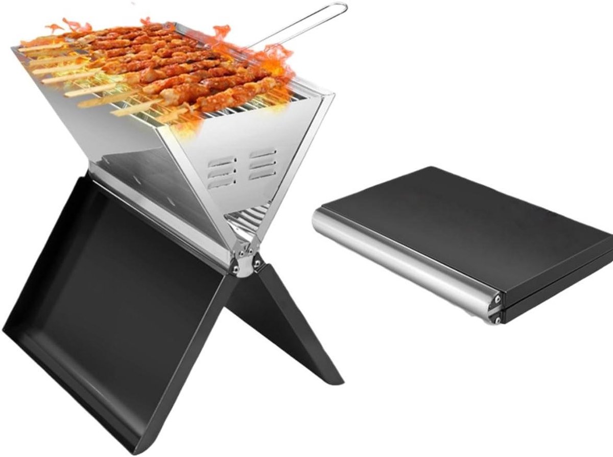 Draagbare BBQ - Opvouwbaar Grill - Buiten Koken - Notebook Formaat - 34 x 25 cm - Zwart