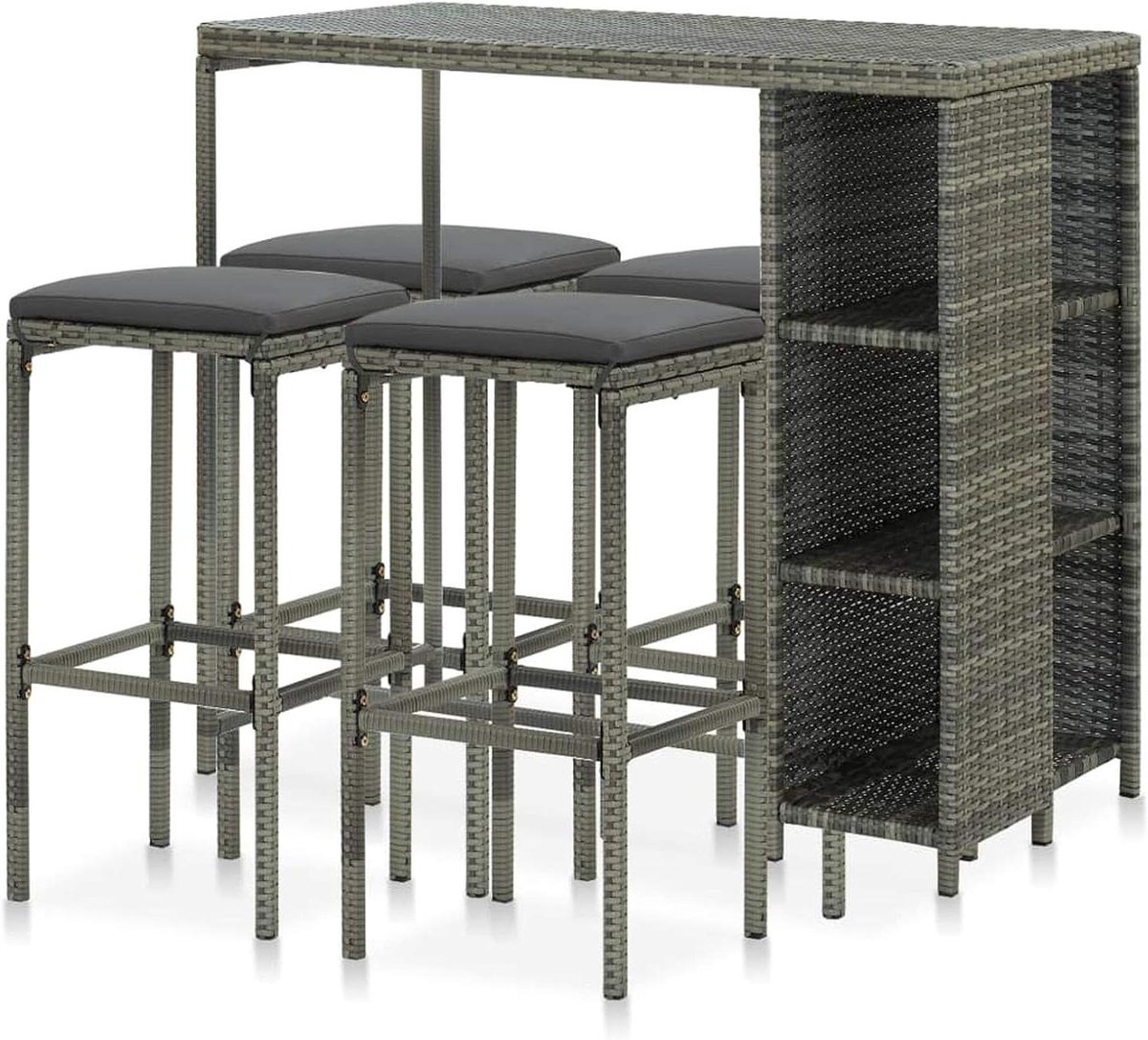 Tuinbarset 5-delig - Balkonset buiten - Genieten buiten - Weerbestendig rotan - 83 cm hoog - Grijs