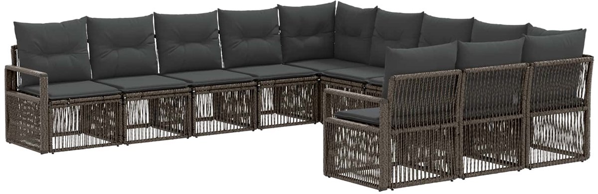 vidaXL - Tuinbank - Set - 11 - pcs - Grijs - poly - rattan