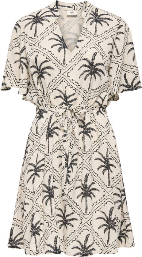Jacqueline de Yong Jurk Jdygaby Life S/s Belt Dress Wvn 15370081 Sandshell/35-02-26 Black Palm Dames Maat - XL