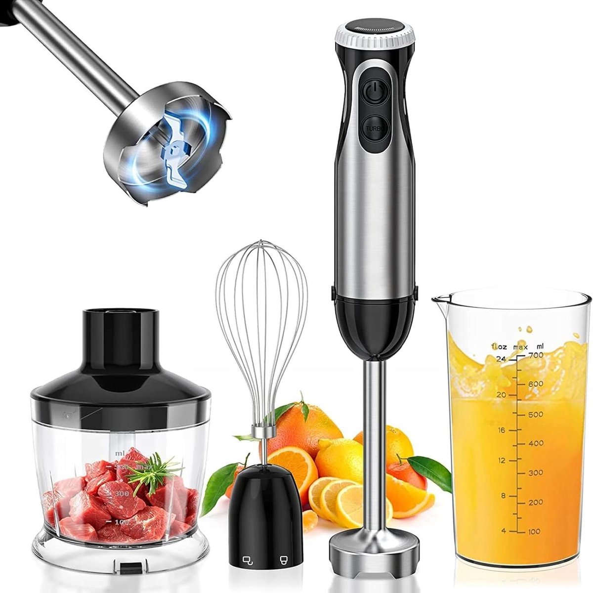 Staafmixer Set - Blender Keukenmachine - Voedsel Bereiden - Roestvrijstalen Behuizing - 800W Motor - Zilver