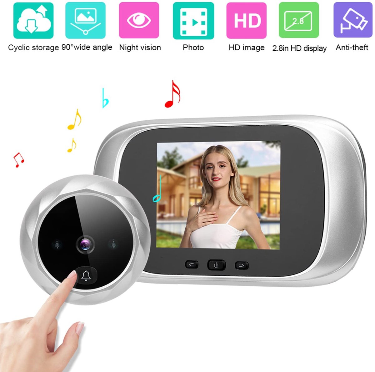 OmGoods - Dailygoody - Visuele Deurkijker - Digitale Kijkgaatje-beveiligingscamera - 2,8-inch LCD-scherm - Infrarood Nachtzicht - Deurbelfunctie - Geschikt