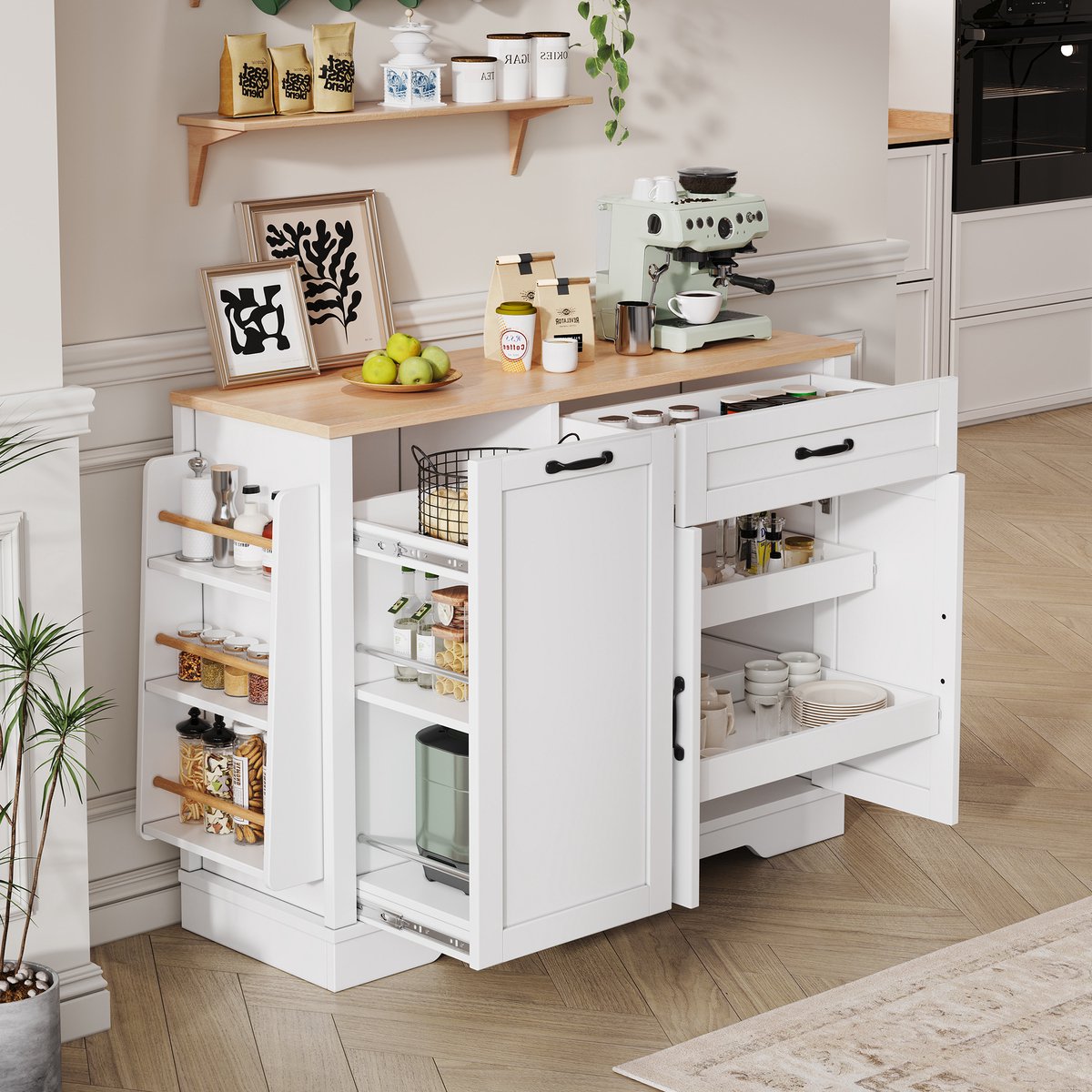 HAUSS SPOLE Dressoir - Modern Met 3 Deuren En Opbergruimte - Voor Keuken Woonkamer En Eetkamer - MDF - 115x40x87 Cm - Wit