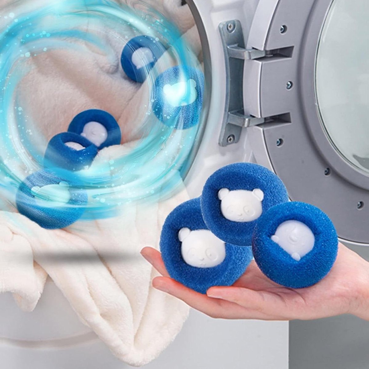 Haarverzamelaar Wasmachine - Pluisverwijderaar Kleding - Dierenharen Verwijderen - Herbruikbaar Nylon Materiaal - 6 cm Diameter - Blauw