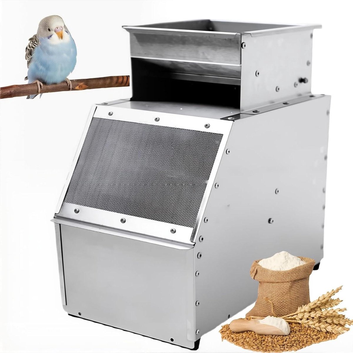 Vogelzaad Reiniger - Graan Scheider - Voer Voorbereiden - Instelbare Ventilator - 30-40 kg/u - Zilver