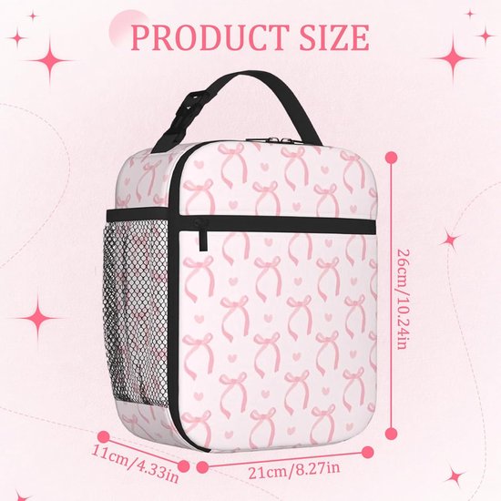 Compacte lunchtas - geïsoleerde lunch bag voor dames en meisjes, herbruikbaar en lichtgewicht voor school, werk, snacks en dagjes uit - roze — afbeelding 3