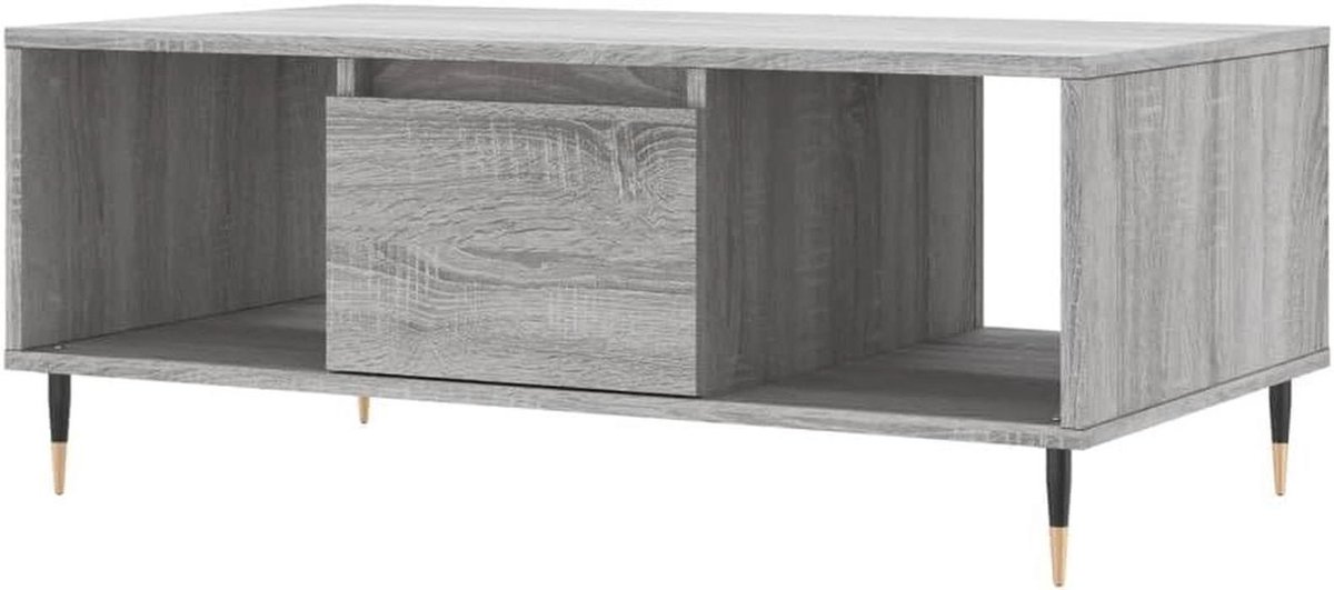 Salontafel - Bijzettafel - Woonkamer Inrichten - Met Lade En Vakken - 90 x 50 cm - Grijs Sonoma