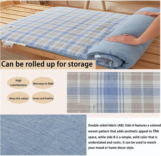 Japanse Futon Matras - Vloermatras Logeerbed - Comfortabel Slapen - Oprolbare en Wasbare Hoes - 100 x 200 cm - Blauw — afbeelding 5