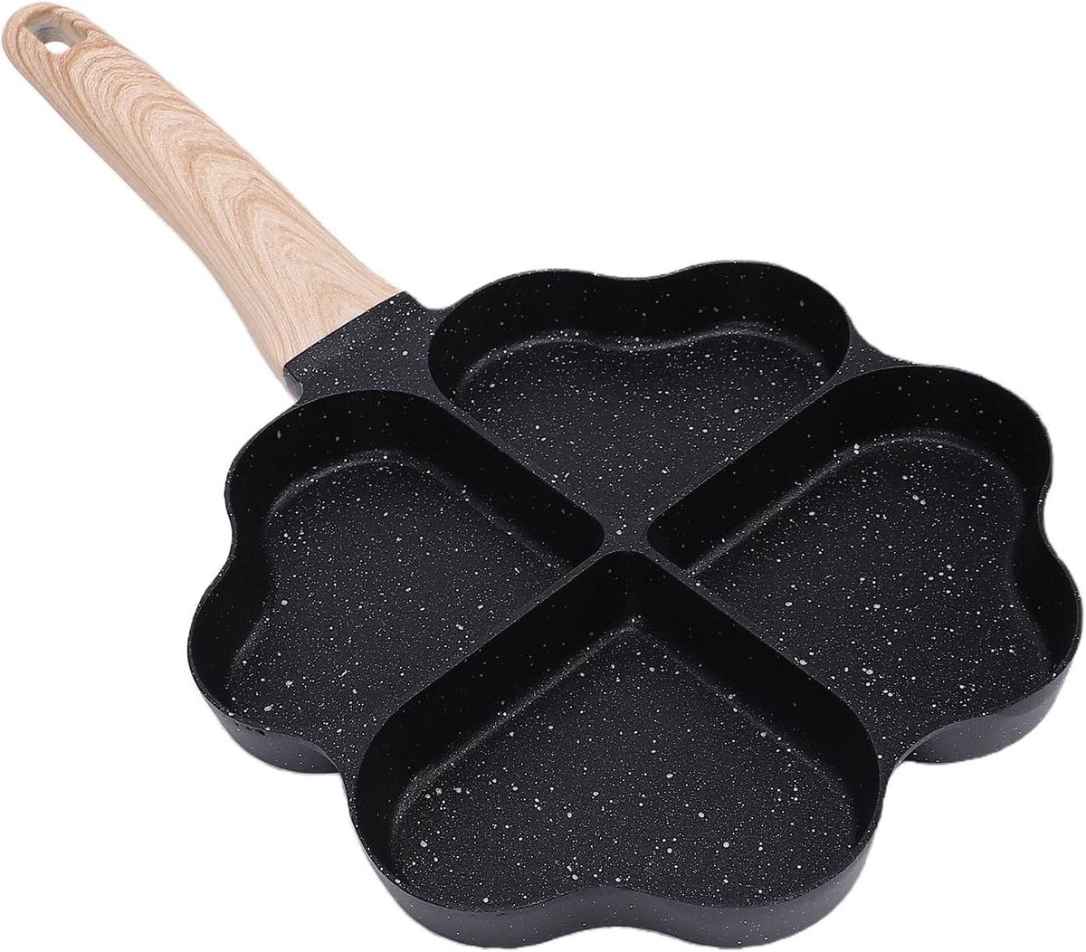 Eierpan Hartvorm - Koekenpan Omelet - Ontbijt Maken - 4 Holtes - 33.5 x 17 cm - Zwart