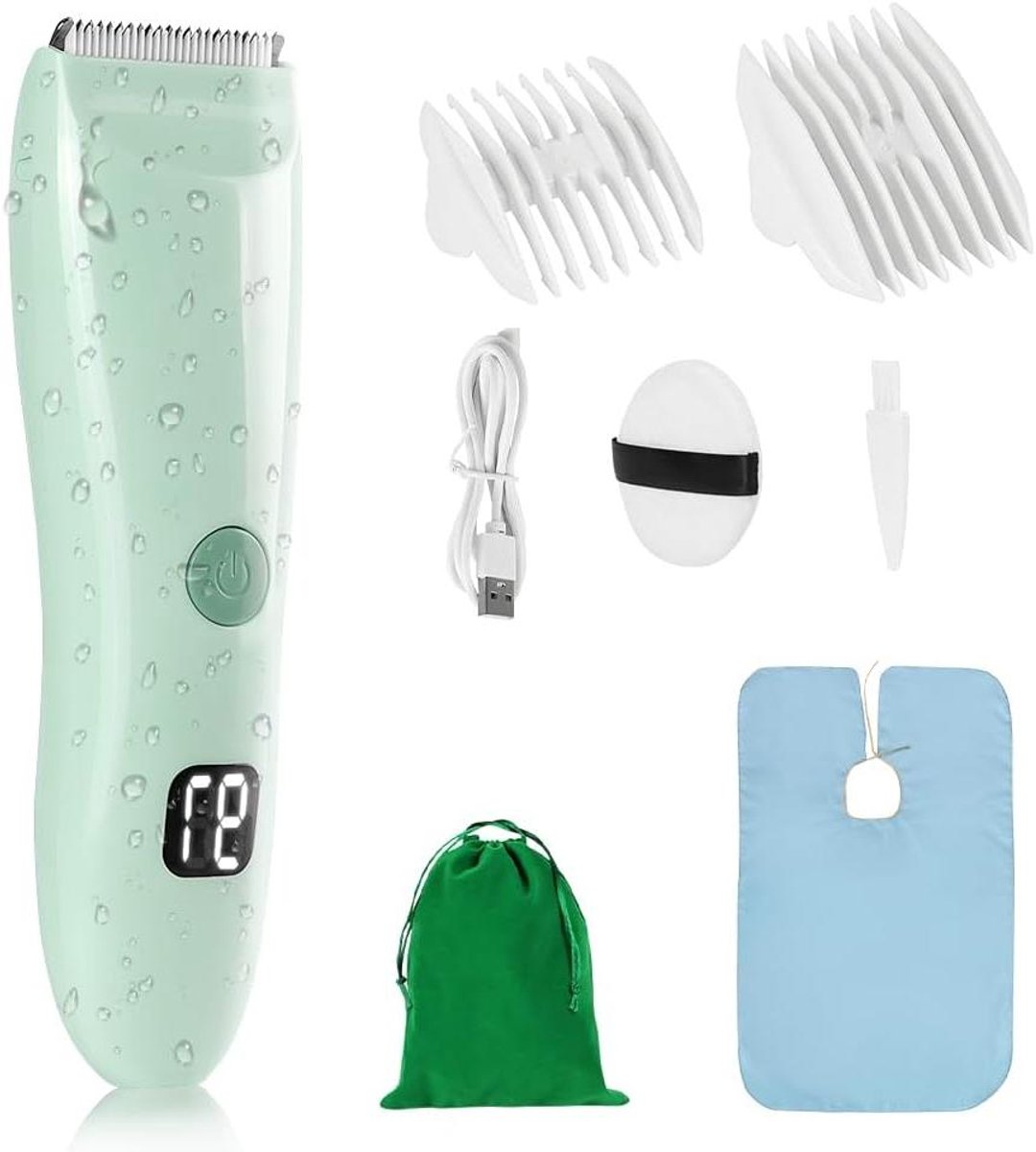 Baby Tondeuse - Kindertrimmer Oplaadbaar - Thuis Kapsel Maken - Stil En Waterdicht - LCD Display - Groen