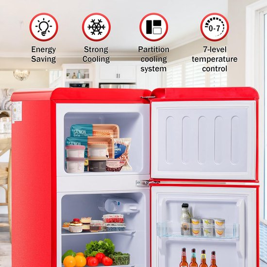 Kleine Koelkast - Compacte Koelkast - Dranken Koelen - Dubbele Deuren - 60 liter - Rood — afbeelding 4