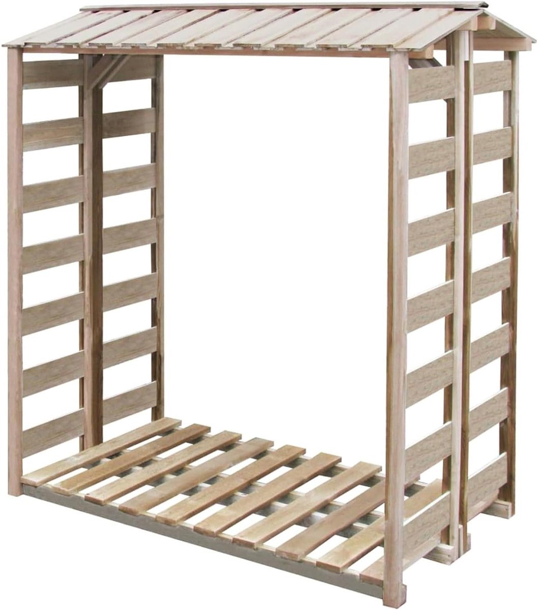 Houtopslag Schuur - Brandhout Opslag - Tuin Organisatie - Gedimd Hout - 150x90x176 cm - Groen