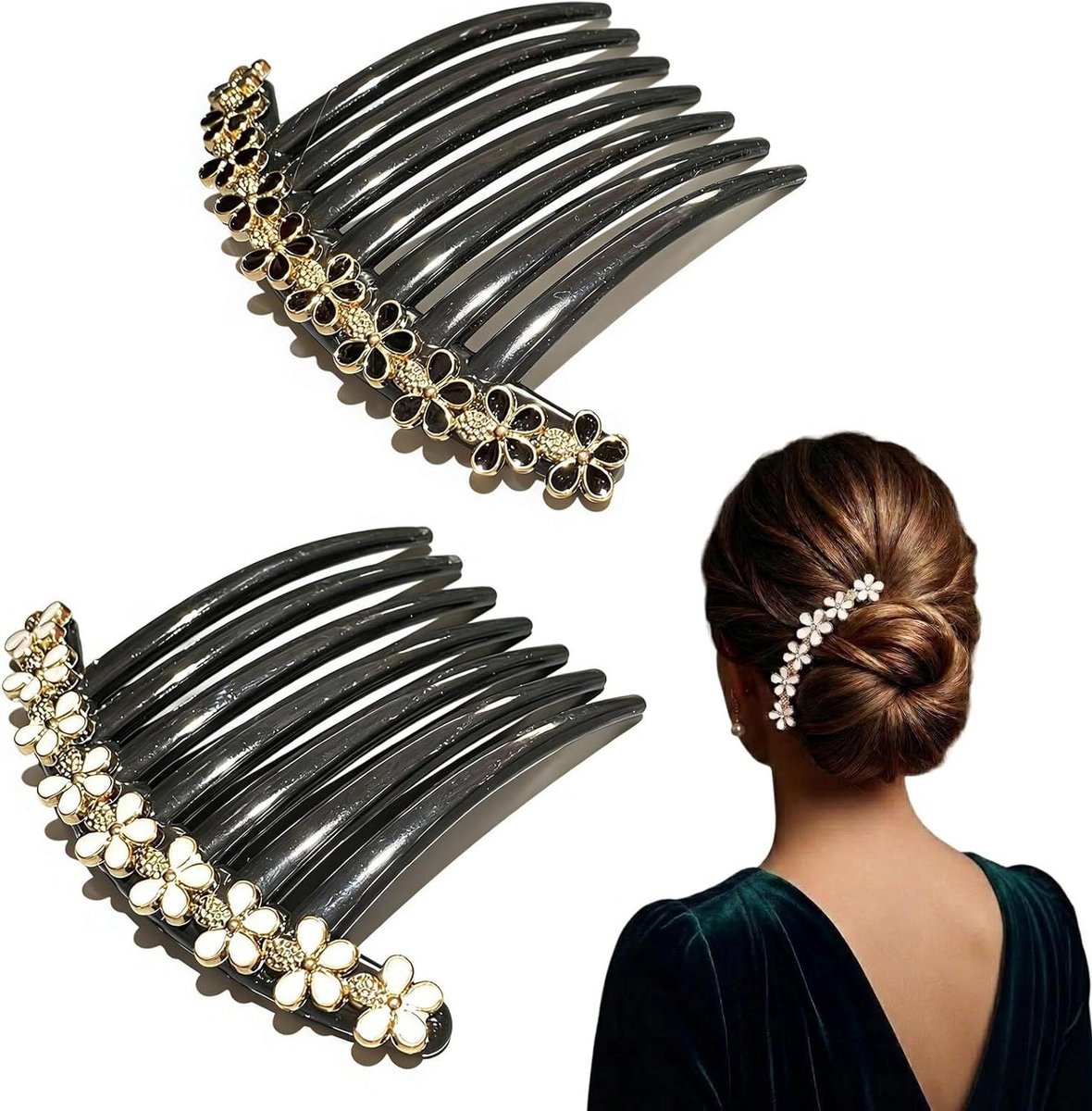 Bloem Haarspelden - Decoratieve Clips - Haar Styling - 7-Tand Ontwerp - 2 Stuks - Vintage Bloem