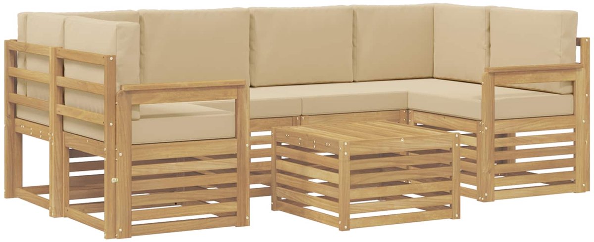 vidaXL Buiten - bank - set - 7 - st - 6-zits - Wit - en - Beige - Polyester Wit en Beige