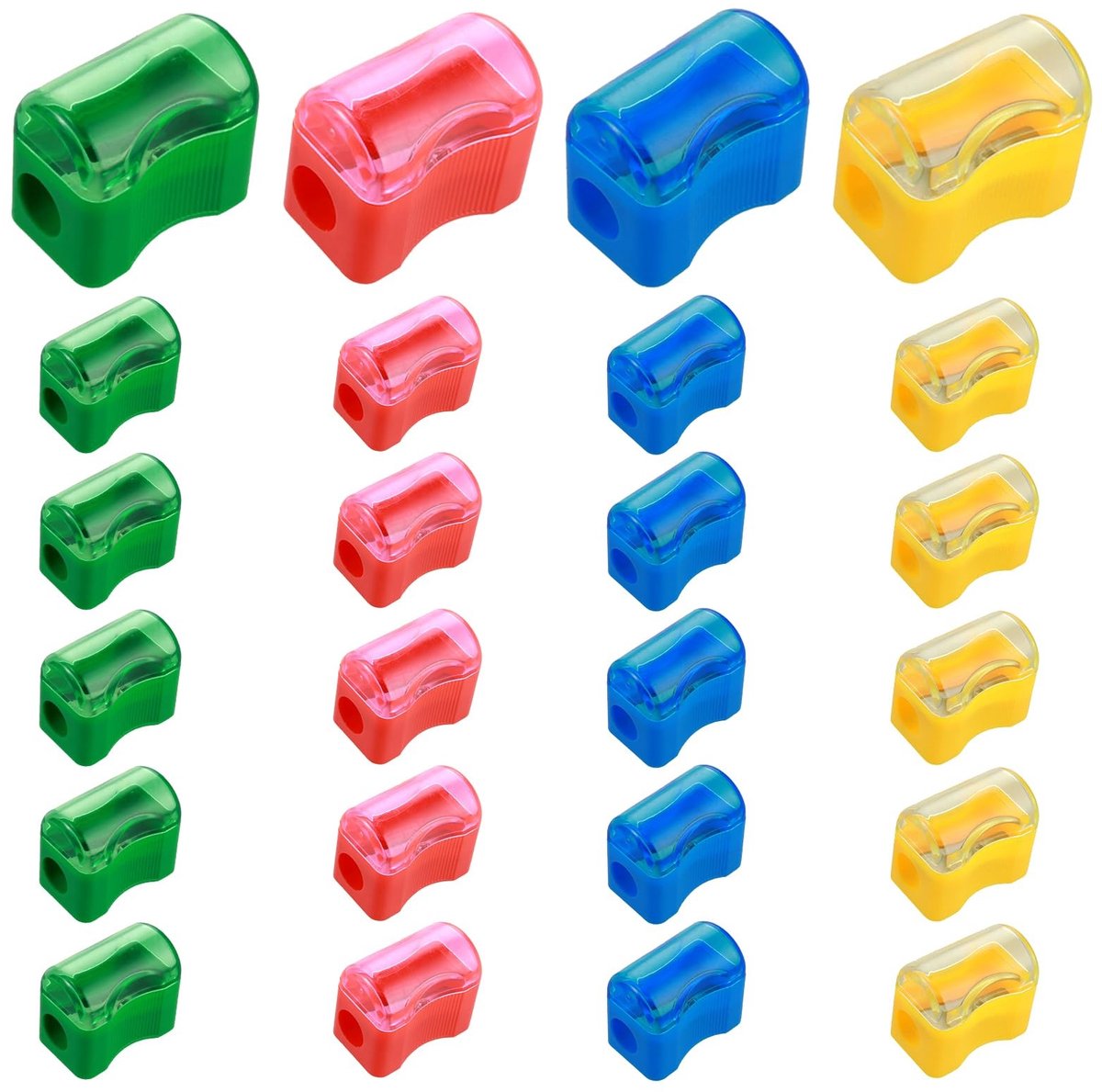 Dailygoods- Puntenslijper Mini - 24 Stuks - Handheld Ontwerp - Kunststof - Met Container - Geschikt voor School/Kantoor - Potloodslijper