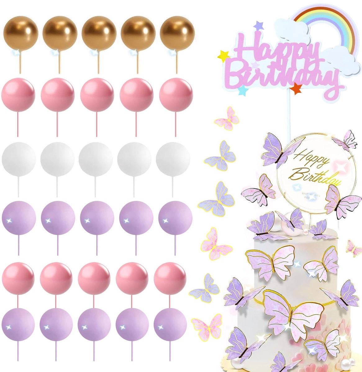 Dailygoods- Taartdecoratie 52 Stuks - Taarttopper - Cupcake-toppers - Decoratieve Vlinders - Verjaardagsfeest - Veilig Materiaal - Taarttoppers