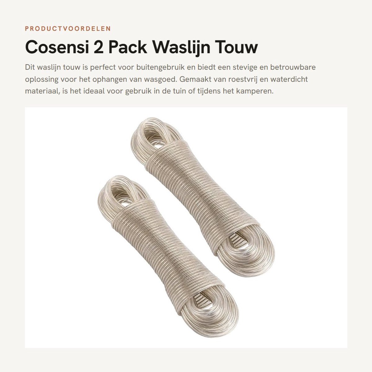 Dailygoods- Waslijn Uittrekbaar 30m - 2 Pack - Stalen Kern - Roestvrij en Waterdicht - Duurzaam - PVC Coating - Waslijn Touw