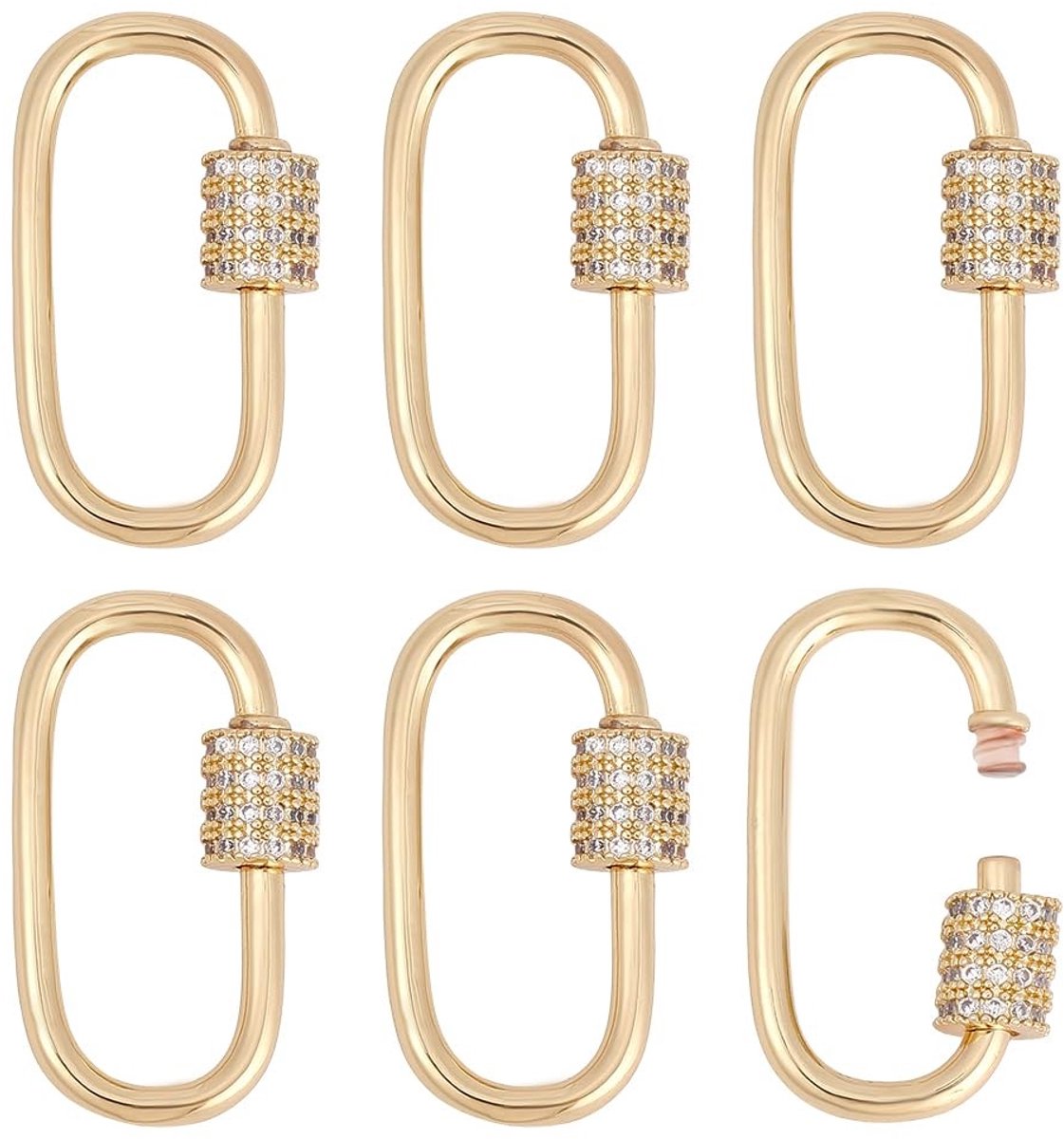 Dailygoods- Karabijnhaak Schroefvergrendeling - 6 Stuks - Roestvrij Staal - Ovale Sluiting - Sieraden Maken - Sleutelhanger Bevestiging