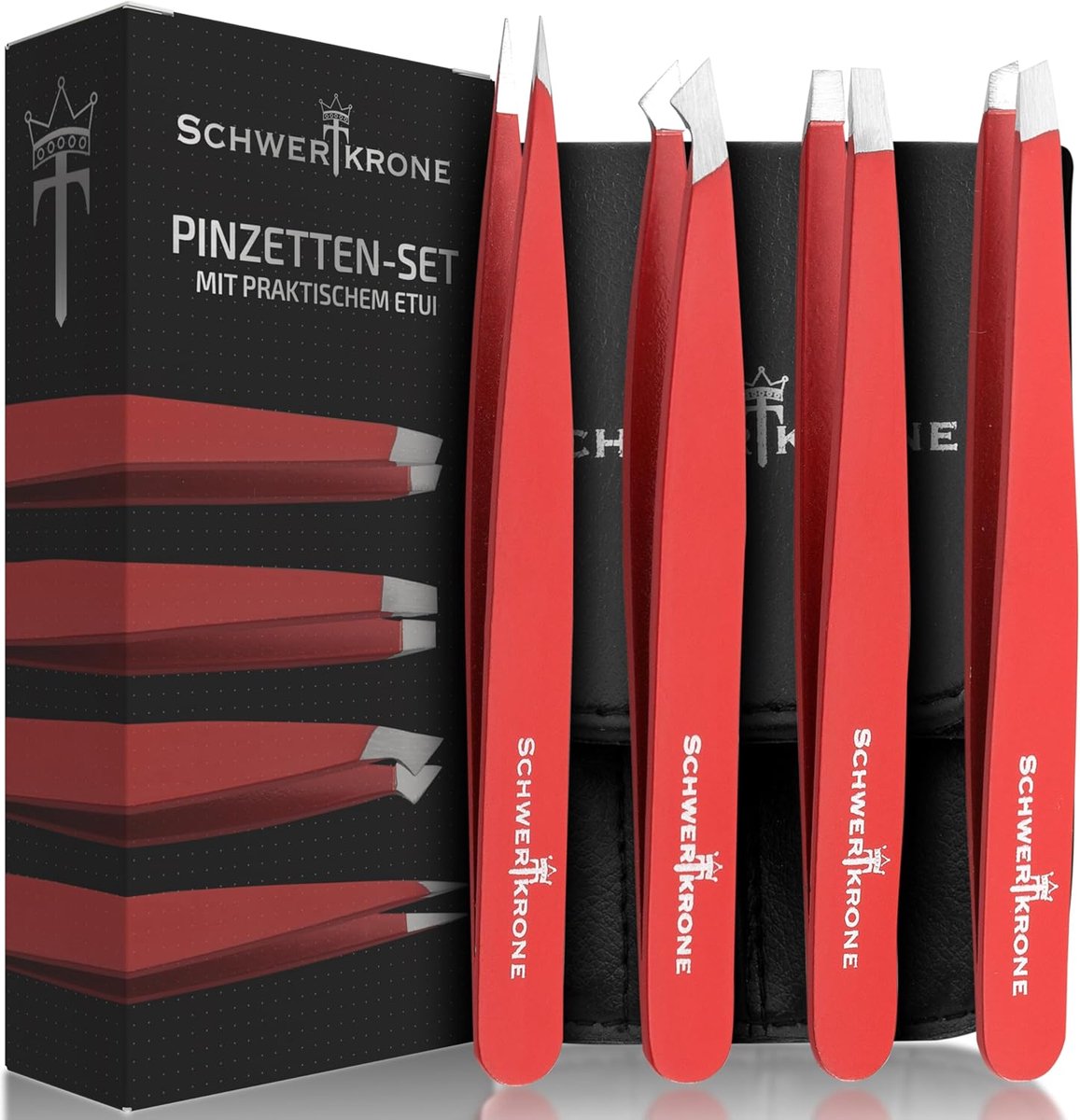 Pincettenset - Precisie pincetten - Nauwkeurig werken - Roestvrij staal - 4 stuks - Rood