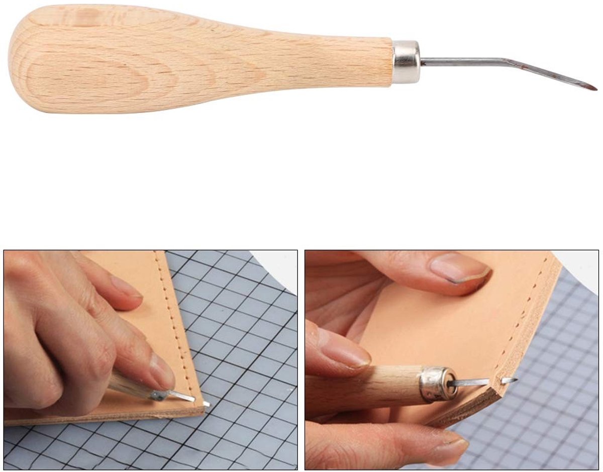 Dailygoods- Ponsgereedschap 3 Mm - Lederen Ruitpriem - Beukenhouten Handvat - Diamantpunt - Duurzaam Staal - Precieze Vormgeving - Leerpunt