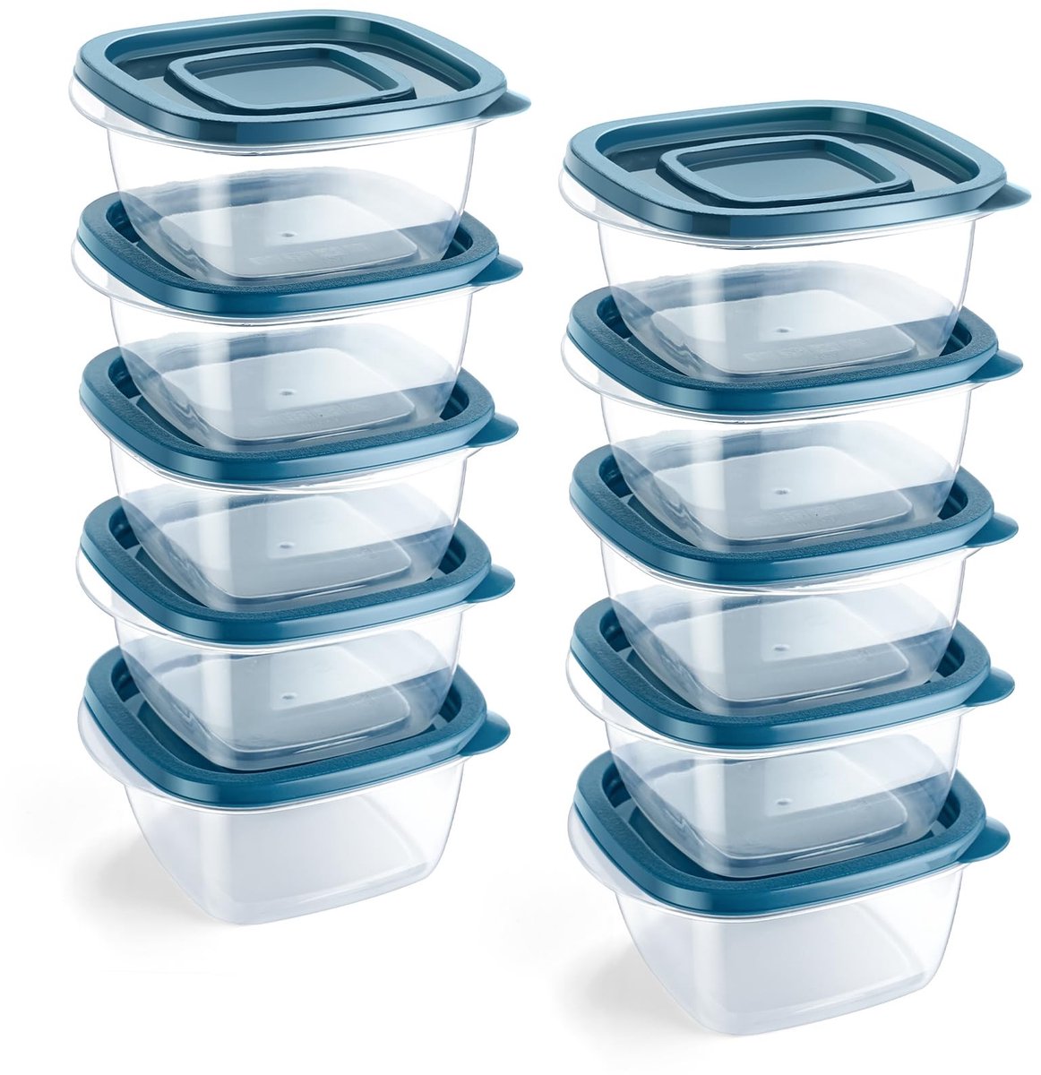 Dailygoods- Voedselcontainer 10 stuks - Kunststof - Stapelbaar - Lekkagebestendig - 300 ml - Transparant met blauwe deksels - Voedselopbergdozen