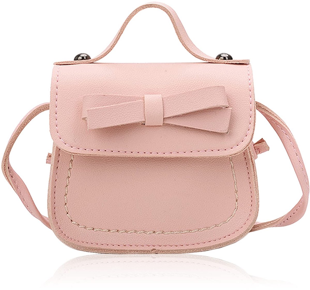 Dailygoods- Schoudertas Kleine Meisjes - Handtas Met Strik - Mini Flap Tas - Portemonnee Tas - Crossbody Tas - Roze Leer 11,5 x 5,5 x 10 cm