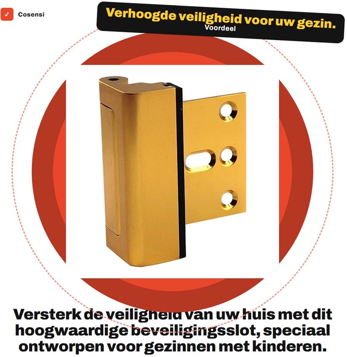 Dailygoods- Deurslot Versterking - Cilinderslot - Deurslot Buitendeur - Deurslot Kinderen - Aluminium Legering - 3 Inch Hoogte - Veiligheidsdeurslot