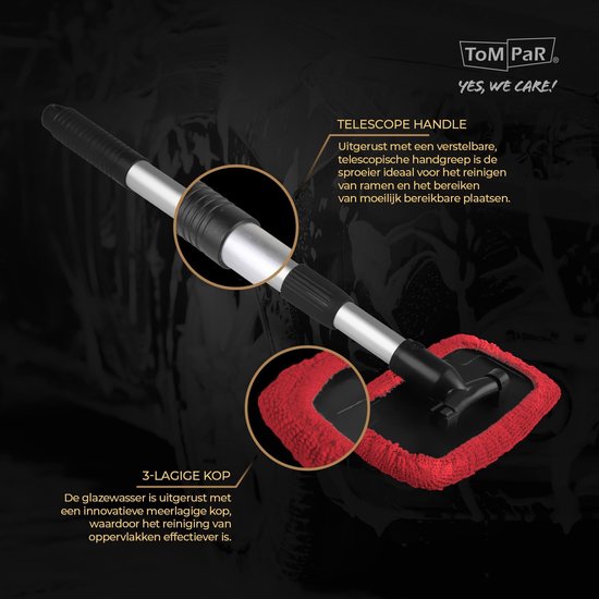 Autowas met steel - Ruitenreiniger - Auto ramen poetsen - Telescopische steel - 38-52 cm - Rood — afbeelding 2