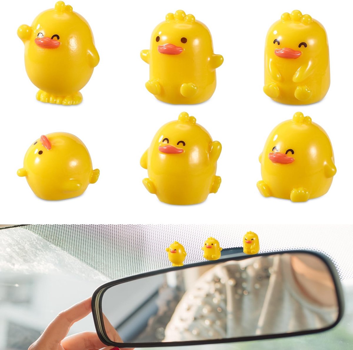 Dailygoods- Auto Ornamenten 6st - Mini Eend Decoraties - Dashboard Decoratie - Achteruitkijkspiegel Accessoires - Hars - Lichtgewicht
