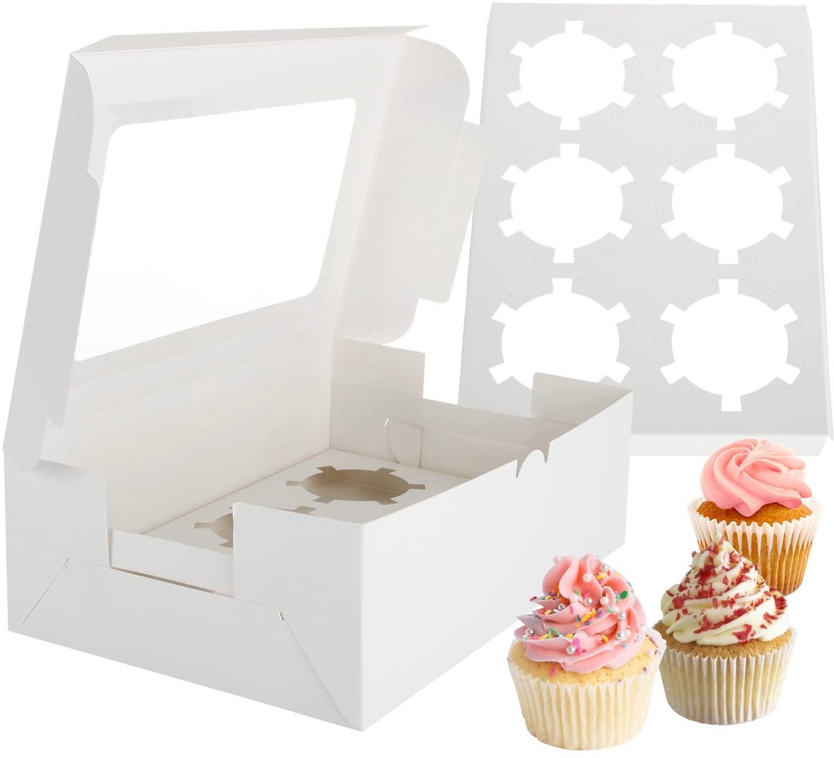 Dailygoods- Cupcake-box 6 Gaten - Taartdoos - Muffinbox - Taartdecoratie - Karton - Transparant Venster