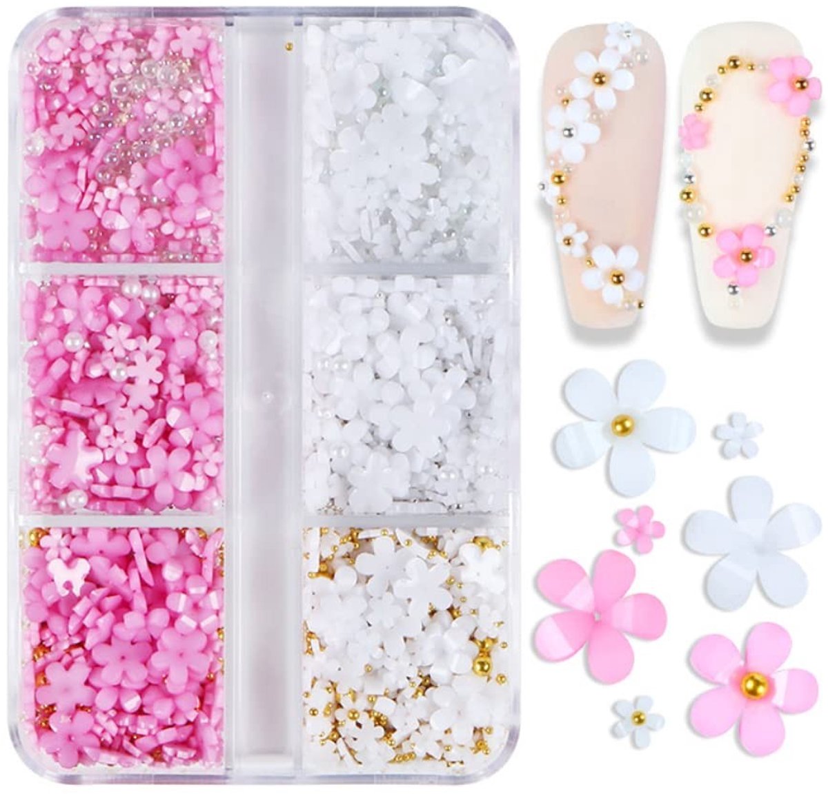Dailygoods - 3D Bloemen en Parels Nail-Art Bedels Set