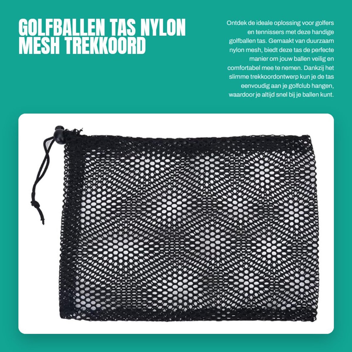Dailygoods- Golfballen Tas - Nylon Mesh - Trekkoord - Golf/Tennis Bal Tas - Opbergzak - Comfortabel - Praktisch - Golfballenhouder