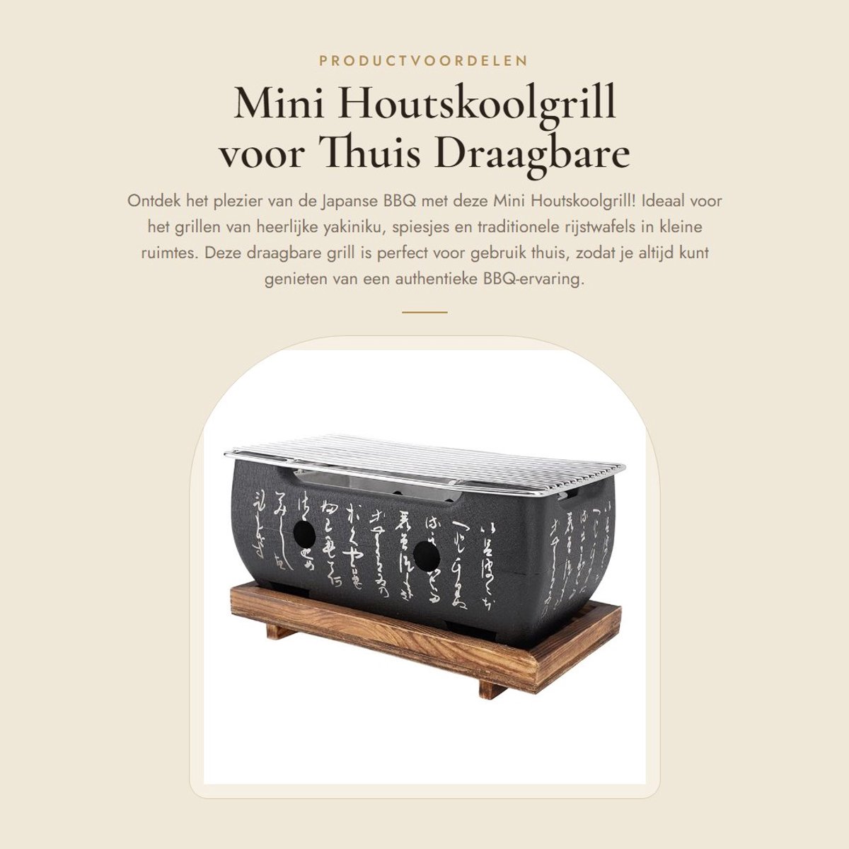 Dailygoods- Houtskoolgrill Mini - Draagbare BBQ - Yakiniku/Spiesjes - Compact - Hoogwaardige Materialen - Gelijkmatige Warmteverdeling - Barbecue