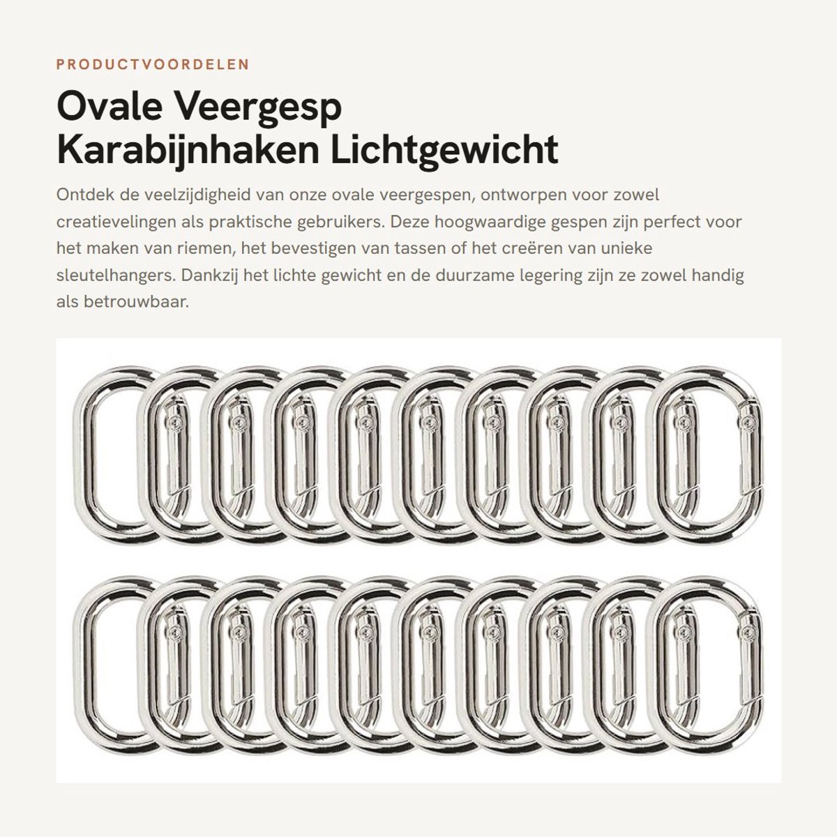Dailygoods- Ovale Veergesp 23 mm - 20 Stuks - Karabijnhaak - Clip - Lichtgewicht - Duurzaam - Hoge Sterkte