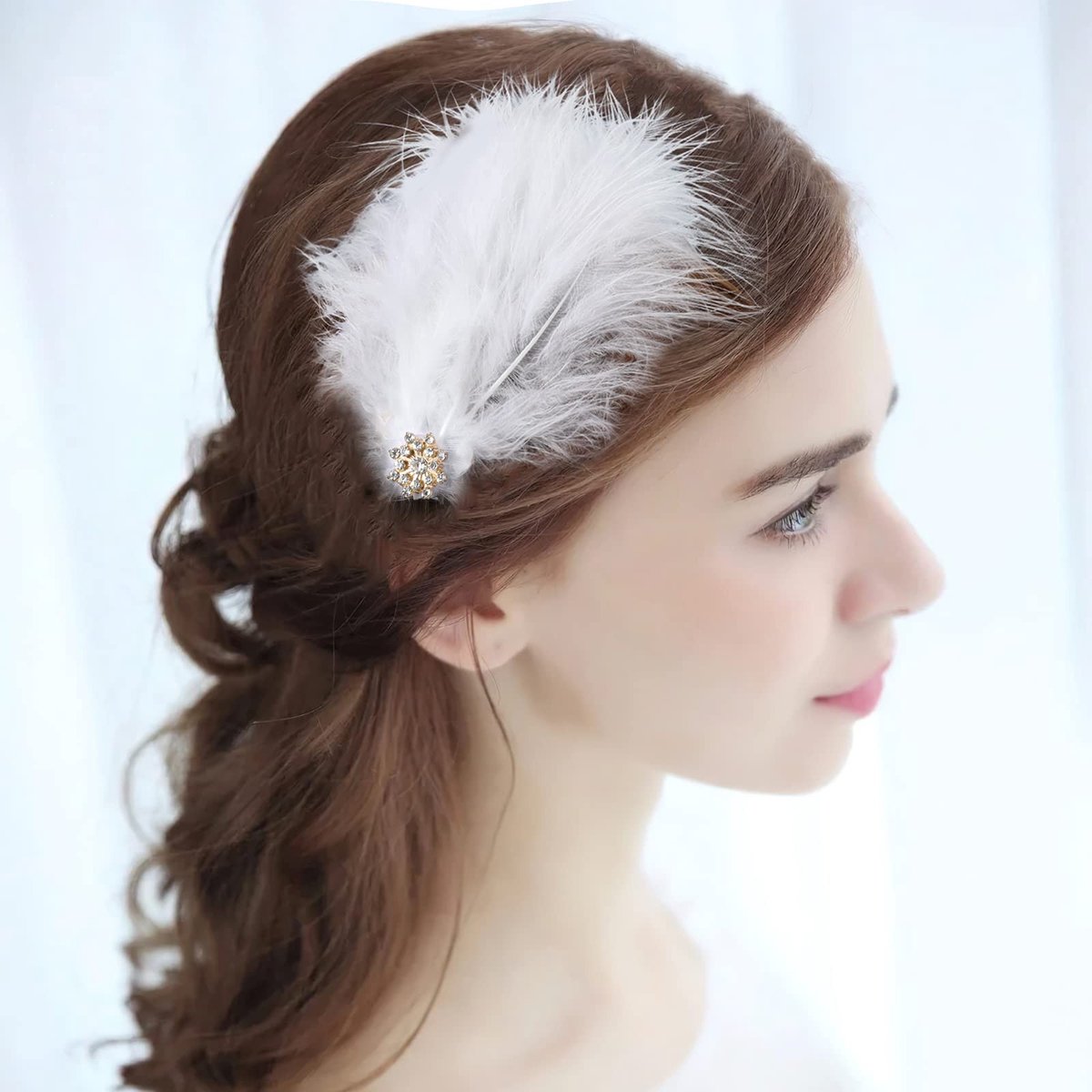 Dailygoods- Veer Haarclips - 4 Stuks Handgemaakte Haarspelden - Natuurlijke Veer - Dames Haaraccessoires - Geschikt voor Diverse Gelegenheden - Charmante Hoofdtooi - Fascinator