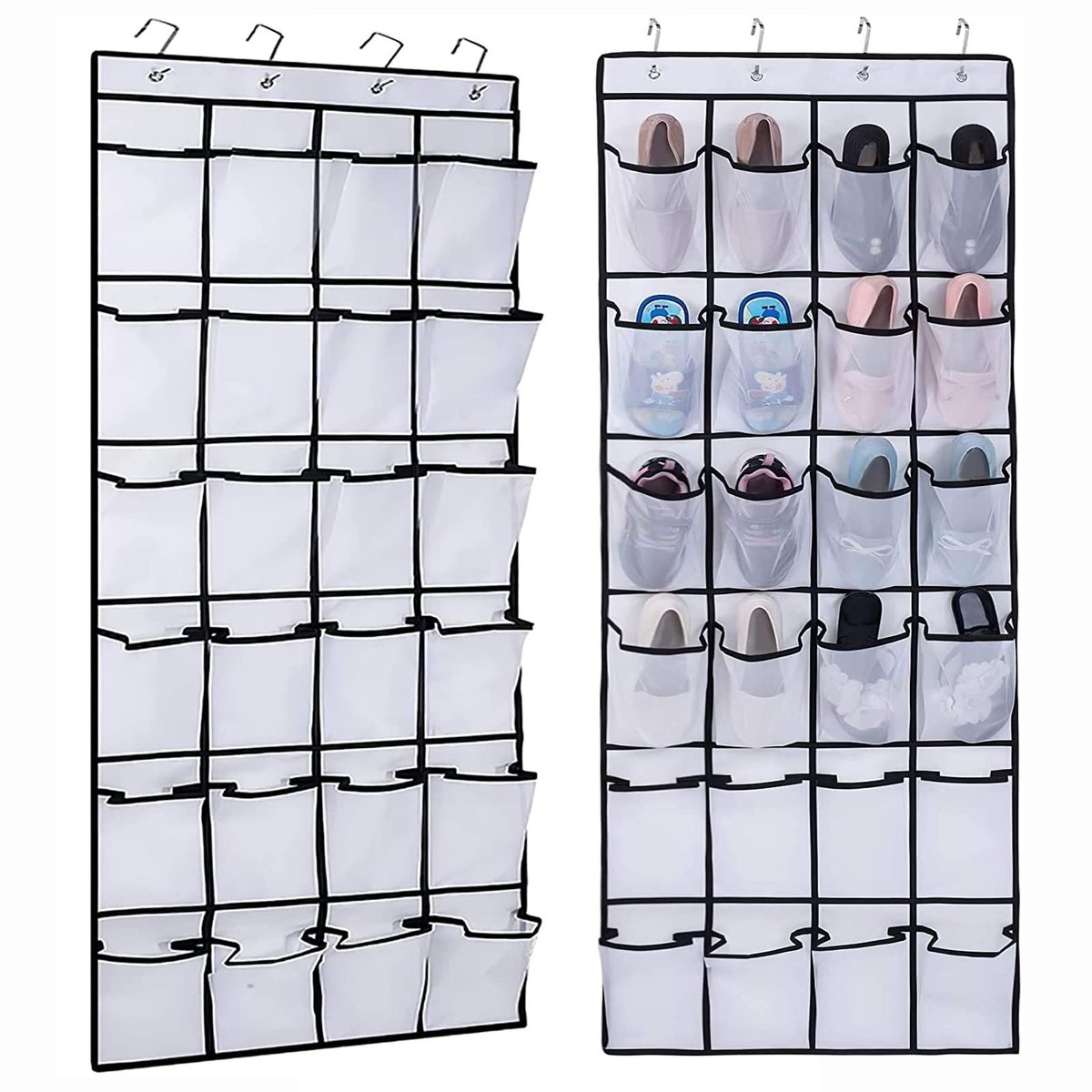 Dailygoods - Schoenorganizer om op te hangen – 24 zakken, schoenenrek met mesh, schoenenopslag met 4 haken op kast, kledingkast, kinderkamer, ba