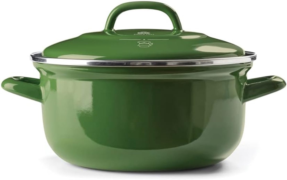 Geglaceerde Pan - Stoofpan Deksel - Langzaam Garen - Lichtgewicht Alternatief - 24 cm 4.2L - Groen