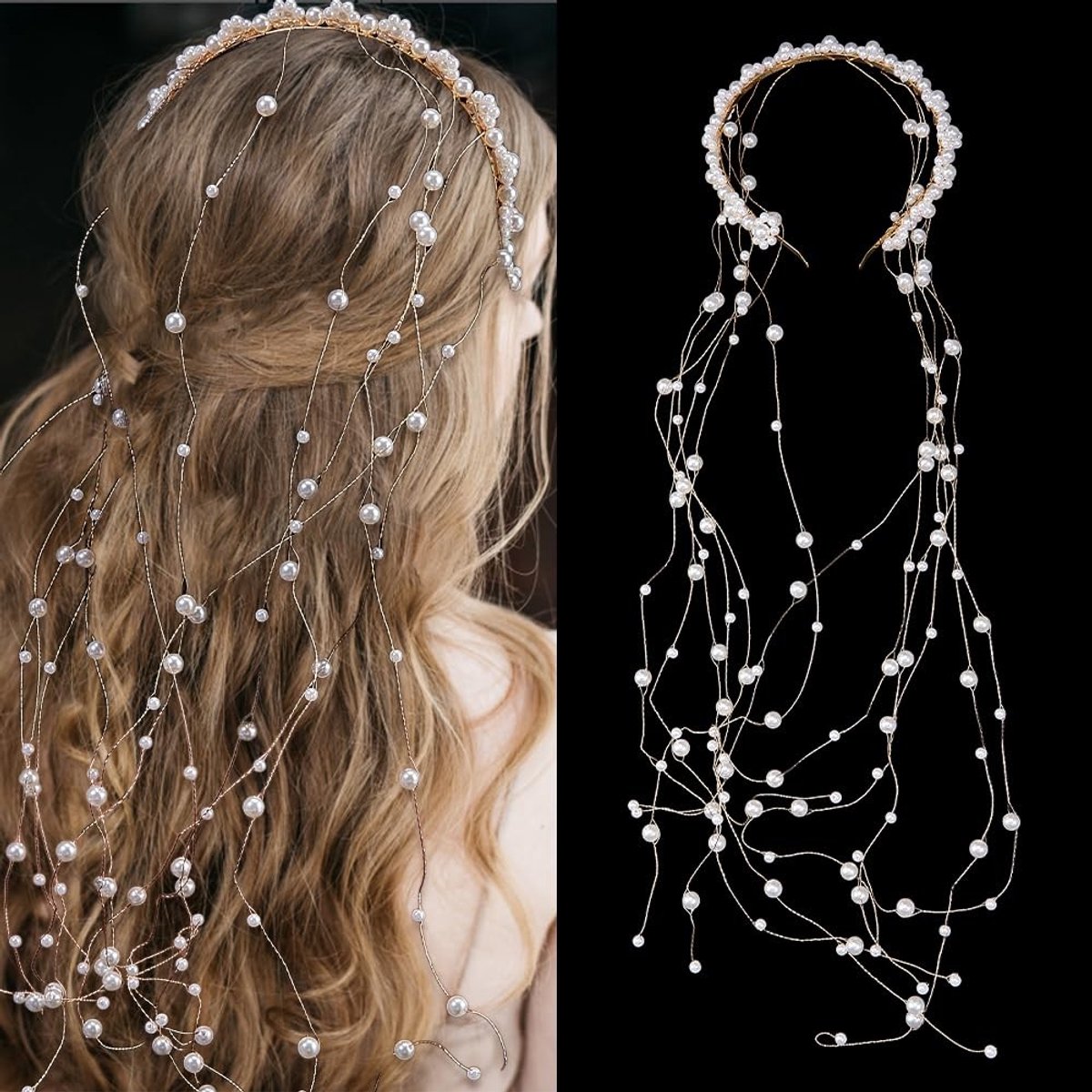 Dailygoods- Hoofdband Bruid Imitatie Parel - Meelaagse Haaraccessoires - Hoofdtooi - Avondfeest - Kwastje - IJzer - Haarband