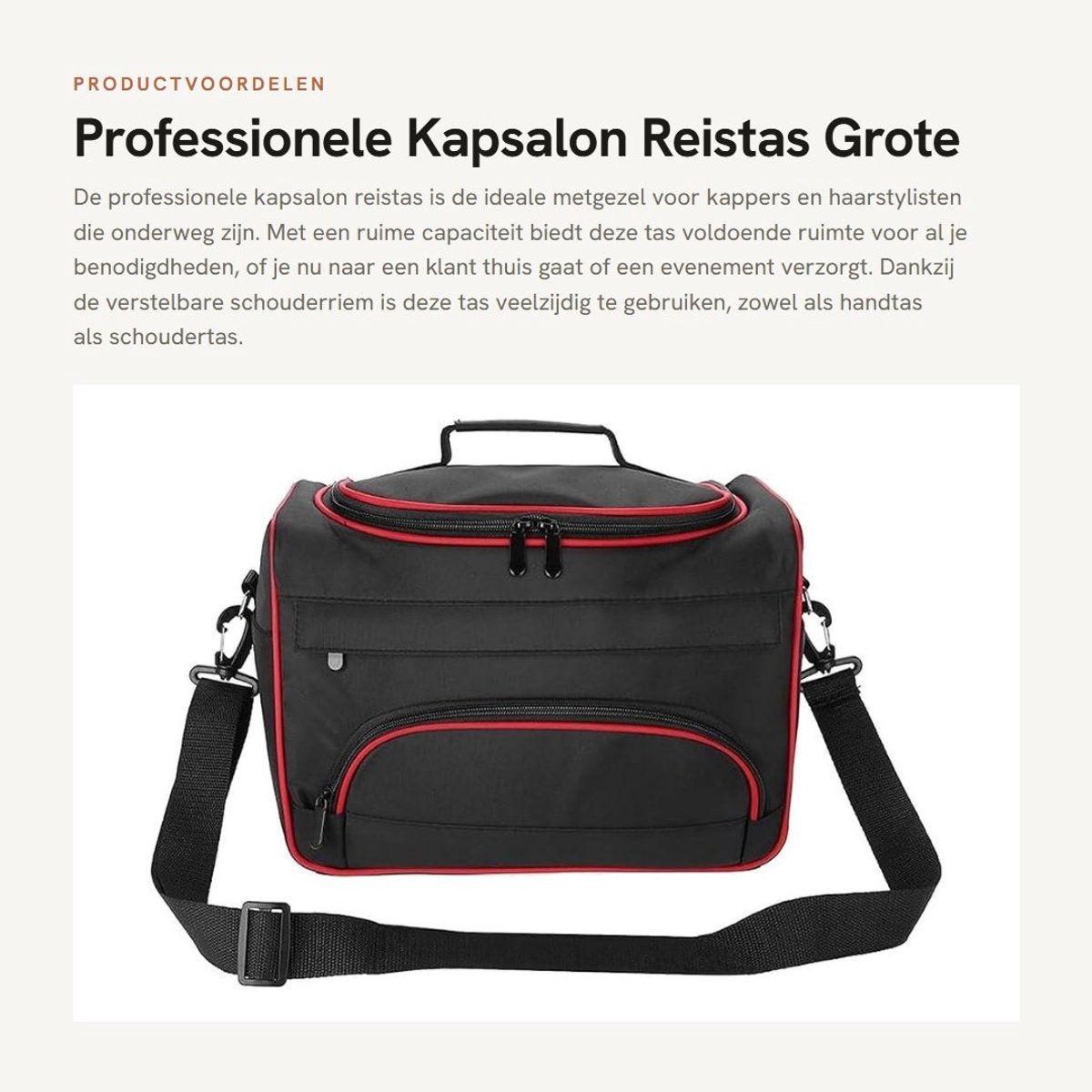 Dailygoods- Kapsalon Reistas Grote Capaciteit - Verstelbare Schouderriem - Handtas/Schoudertas - Hoofdvak - 3 Voor-/Achterzakken - 2 Zijvakken - Kappershandtas