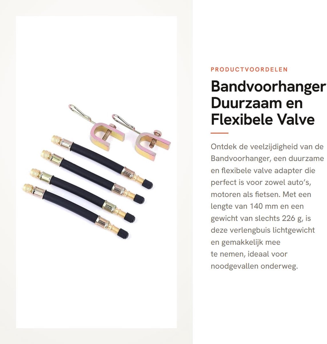 Dailygoods - Bandvoorhanger - Duurzaam en Flexibele Valve Adapter - 140 mm Extensie - Geschikt voor Auto en Fiets - Ideaal voor Noodgevallen