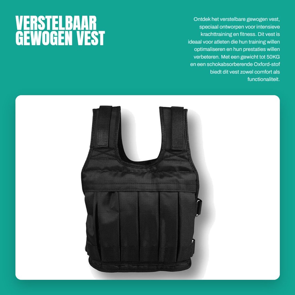 Dailygoods- Gewogen Vest 50kg - Verstelbaar - Krachttrainingsvest - Oxford-stof - Schokabsorberend - 12 Zakken voor Gewichten - Gewichtsvest