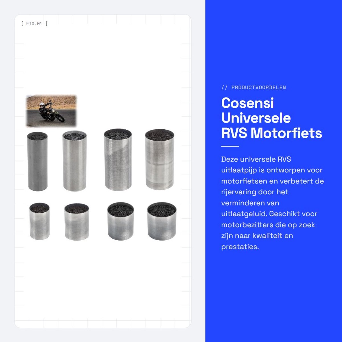 Dailygoods- Uitlaatpijp Universeel - Roestvrij Staal - Katalysator - Motorfiets - Verbeterd Geluid - Duurzaam Ontwerp 53x50mm - Motoruitlaat