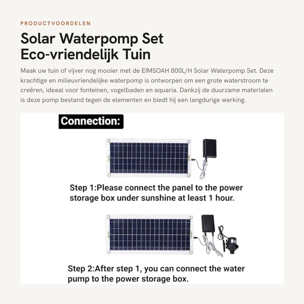 Dailygoods - Solar Waterpomp Set - Eco-vriendelijk Tuin Fontein - 12V Energie - Waterbesparing - Duurzaam - Buiten gebruiken - 800L/H