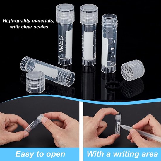 Dailygoods- Monstercontainers 50 stuks - 1,8 ml doorzichtige buis - Zelfstaande plastic flacon - Voor opslag - Wetenschappelijke experimenten - Compact formaat - Reagentbuis van Dailygoods — afbeelding 2