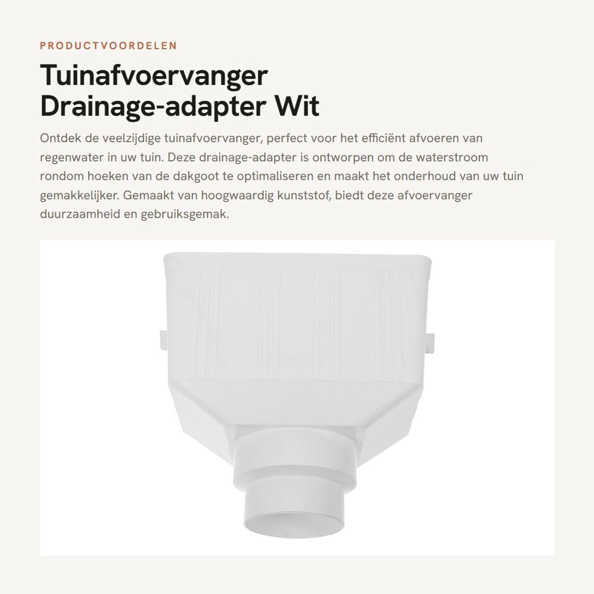 Dailygoods - Tuinafvoervanger - Drainage-adapter - Wit - Kunststof - Waterafvoer - Geschikt voor tuin - 110 x 75 mm