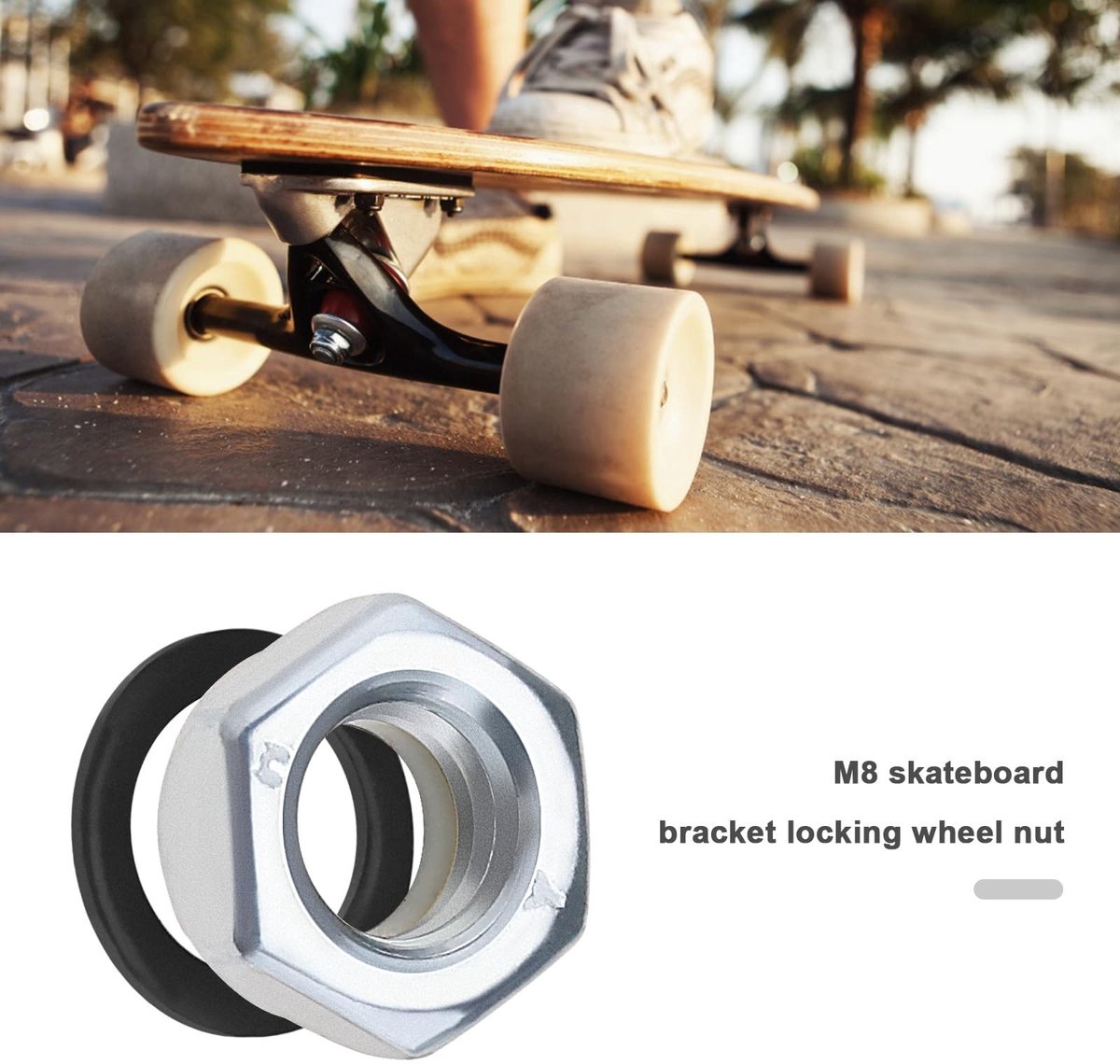 Dailygoods- Skateboard Moeren Set - 8 Stuks M8 - Inclusief 16 Zwarte Wasringen - Betrouwbare Borgmoeren - Stabiele Pasvorm - Metaal Materiaal - Skateboard Onderdelen